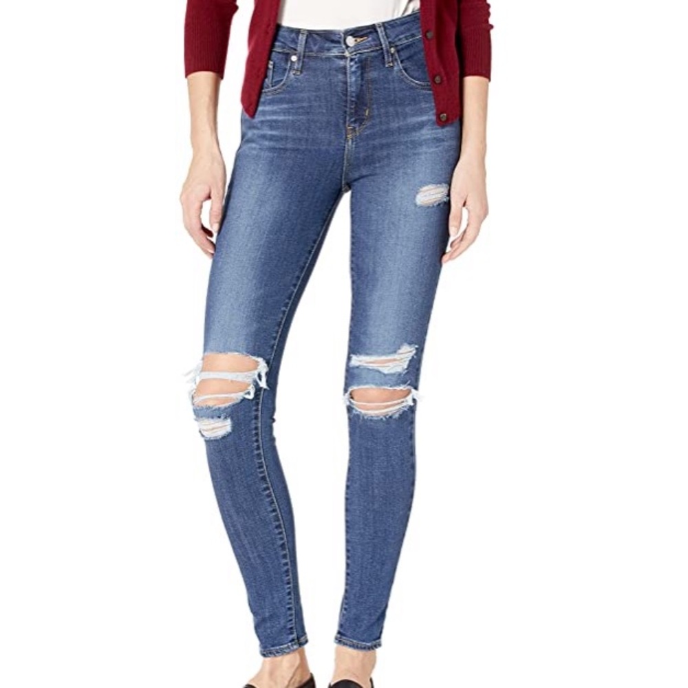 Distressed high rise skinny jean